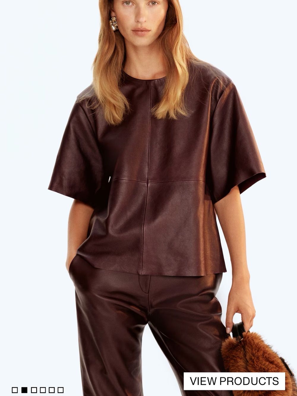 H&M Leather Short-Sleeve Top in Deep Brown Burgandy size medium. No offers